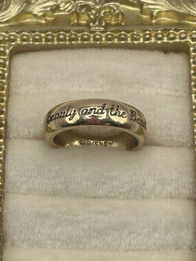Vintage Disney Beauty and the Beast Gold Tone Ring Size 7 Script Band